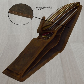 flevado Herren Geldbörse 100 % Büffel Leder mit RFID Schutz Querformat (braun)
